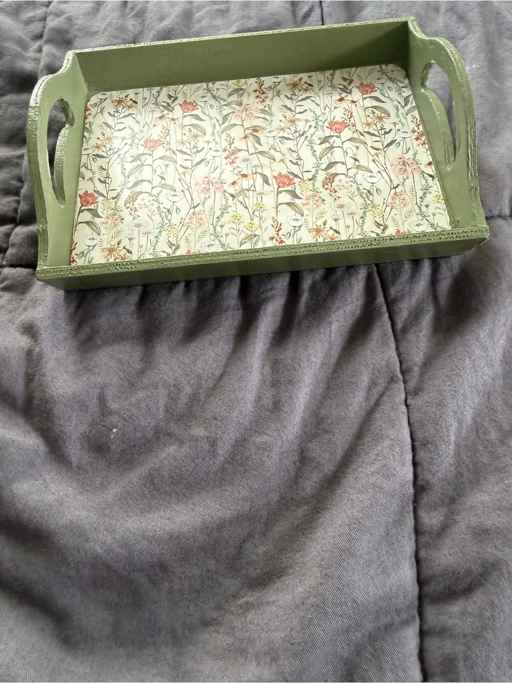 Green Floral Serving Tray by